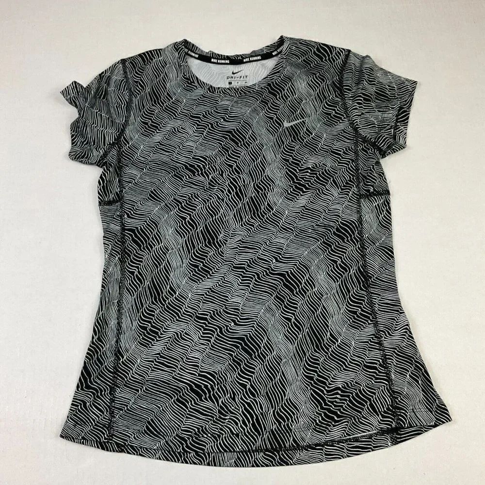 Nike Womens Dri Fit T-Shirt Black White Short Sleeve Crew Neck Running Tee Small